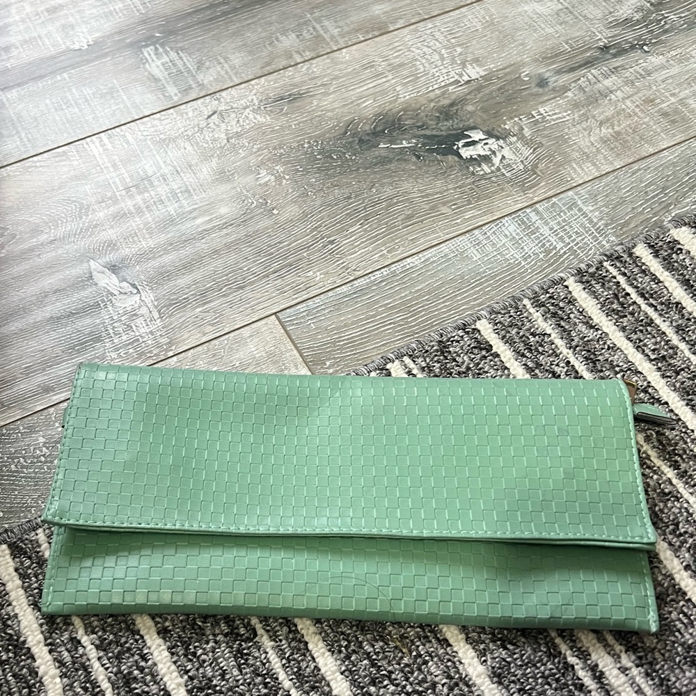 Mint Green Woven Bottega Style Clutch